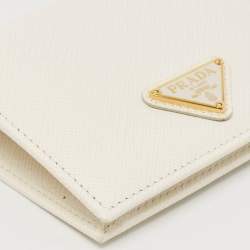 Prada White Saffiano Leather Logo Flap Card Case