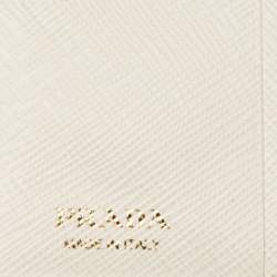 Prada White Saffiano Leather Logo Flap Card Case