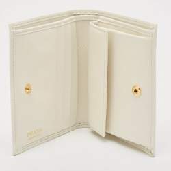 Prada White Saffiano Leather Logo Flap Card Case