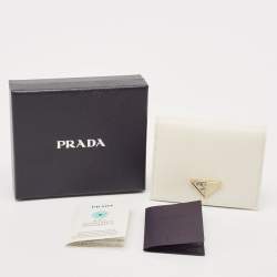 Prada White Saffiano Leather Logo Flap Card Case