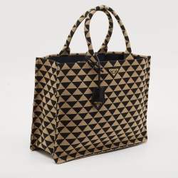 Prada Black/Beige Triangolo Symbole Embroidered Jacquard Large Tote