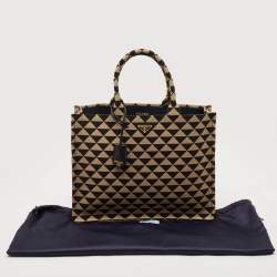 Prada Black/Beige Triangolo Symbole Embroidered Jacquard Large Tote