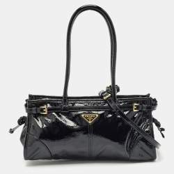 Pre Owned Prada Black Patent Leather Medium Bonnie Tote