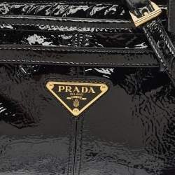 Pre Owned Prada Black Patent Leather Medium Bonnie Tote