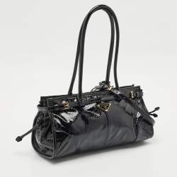Pre Owned Prada Black Patent Leather Medium Bonnie Tote
