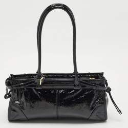 Pre Owned Prada Black Patent Leather Medium Bonnie Tote