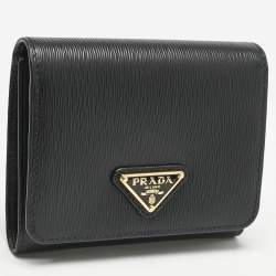 Prada Black Vitello Move Leather Trifold Wallet