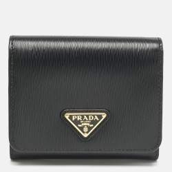 Prada Black Vitello Move Leather Trifold Wallet