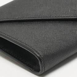 Prada Black Saffiano Triang Leather Envelope Chain Clutch