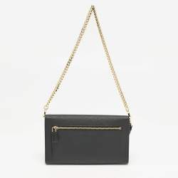 Prada Black Saffiano Triang Leather Envelope Chain Clutch