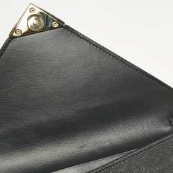 Prada Black Saffiano Triang Leather Envelope Chain Clutch