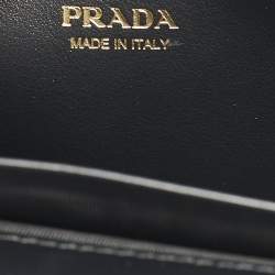 Prada Black Saffiano Triang Leather Envelope Chain Clutch