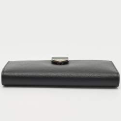Prada Black Saffiano Leather Logo Plaque Wallet