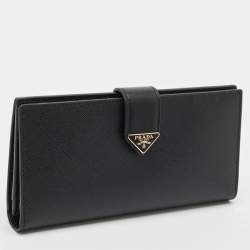 Prada Black Saffiano Leather Logo Plaque Wallet