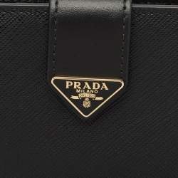 Prada Black Saffiano Leather Logo Plaque Wallet