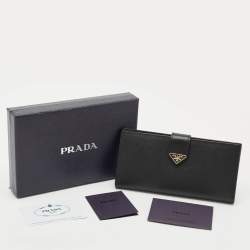 Prada Black Saffiano Leather Logo Plaque Wallet