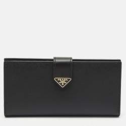 Prada Black Saffiano Leather Logo Plaque Wallet