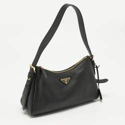 Prada Black Leather Medium Aimee Shoulder Bag