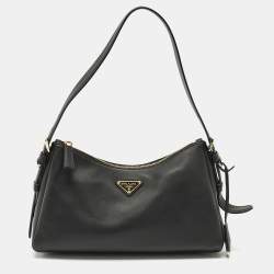 Prada Black Leather Medium Aimee Shoulder Bag