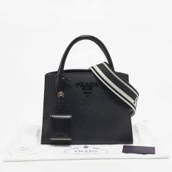 Pre Owned Prada Black Saffiano Cuir Leather Small Monochrome Tote