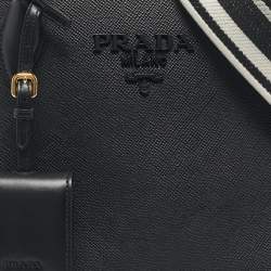 Pre Owned Prada Black Saffiano Cuir Leather Small Monochrome Tote