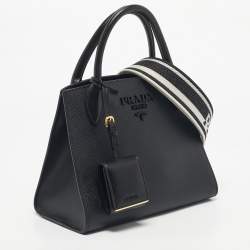 Pre Owned Prada Black Saffiano Cuir Leather Small Monochrome Tote