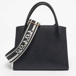 Pre Owned Prada Black Saffiano Cuir Leather Small Monochrome Tote