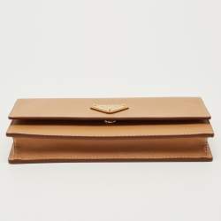 Pre Owned Prada Tan Saffiano Metal Leather Tringale Logo Flap Wallet On Strap