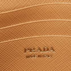 Pre Owned Prada Tan Saffiano Metal Leather Tringale Logo Flap Wallet On Strap