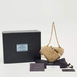 Pre Owned Prada Gold Leather and Satin Crystal Embellished Mini Triangle Pouch