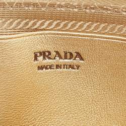 Pre Owned Prada Gold Leather and Satin Crystal Embellished Mini Triangle Pouch
