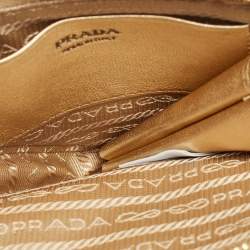 Pre Owned Prada Gold Leather and Satin Crystal Embellished Mini Triangle Pouch