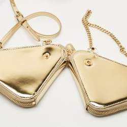 Pre Owned Prada Gold Leather and Satin Crystal Embellished Mini Triangle Pouch