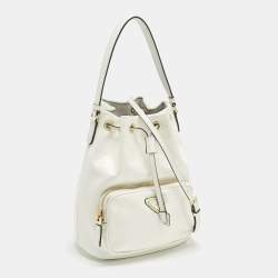 Pre Owned Prada White Patent Leather Duet Bucket Bag