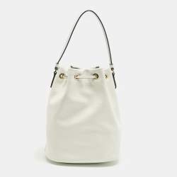Pre Owned Prada White Patent Leather Duet Bucket Bag