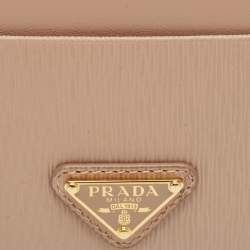 Pre Owned Prada Beige Vitello  Move Leather Logo Card Holder