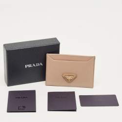 Pre Owned Prada Beige Vitello  Move Leather Logo Card Holder