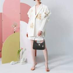 مملوكة مسبقًا حقيبة برادا رصدت 2005 صغيرة سوداء نايلون مُعاد وخاص جلد سافيانو