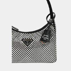Pre Owned Prada Black Satin Crystal Re-Edition Mini Shoulder Bag