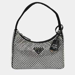 Pre Owned Prada Black Satin Crystal Re-Edition Mini Shoulder Bag