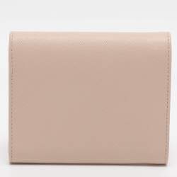 Pre Owned محفظة بريدا جلد سافيانو معدني وردي قابلة للطي بشكل ثنائي