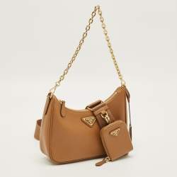 Pre Owned Prada Re-Edition 2005 Brown Saffiano Leather Shoulder Bag