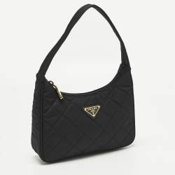 Pre Owned Prada Re-Nylon Black Quilted Nylon Tessuto Shoulder Bag