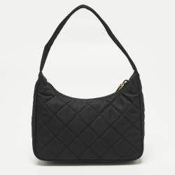 Pre Owned Prada Re-Nylon Black Quilted Nylon Tessuto Shoulder Bag
