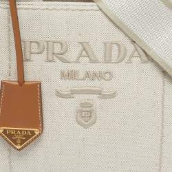 Pre Owned Prada Jardinière Small Beige/Natural Canvas Tote