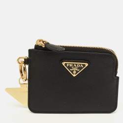 مملوكة مسبقًا Prada Black Saffiano Leather Zip Card Case