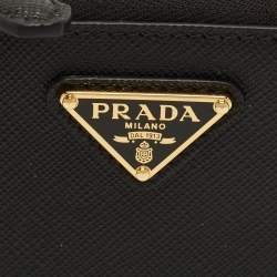 Pre Owned Prada Black Saffiano Leather Zip Card Case