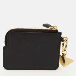 Pre Owned Prada Black Saffiano Leather Zip Card Case