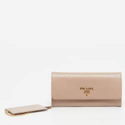 Pre Owned Prada Beige Vitello Move Leather Flap Continental Wallet