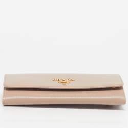 Pre Owned Prada Beige Vitello Move Leather Flap Continental Wallet